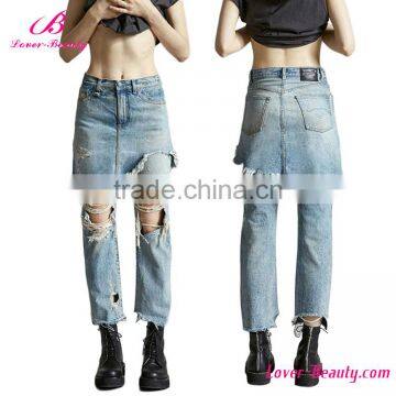 Wholesale Short Skirt Fake Two Pieces Lady Lady Jean Pants