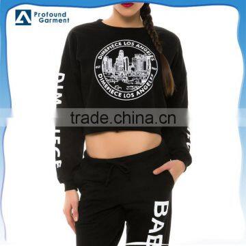 wholesale new design popular black crop top printed cheap pullover women hoodie