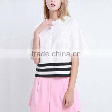 New Fashionable High Quality Comfortable With Stripe Split Ladies Linen Fabric Blouse photo-6