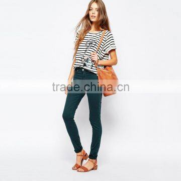 Dark Green Plain Skinny Girls Sexy Tight Jeans Pants photo-4