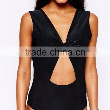 Sexy Women Hollow Plain Black Bodysuit With Spandex Cut Out Bodysuit Plain Design Custom Made Ladies Bodysuit photo-4