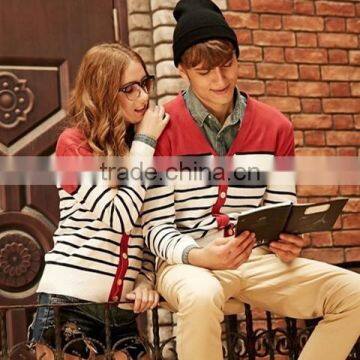 2015 Korean stripe cardigan knitted couple lover sweatshirt