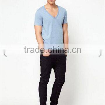 Clothing Manufacturers Custom Mens Deep v Neck T-shirt photo-3