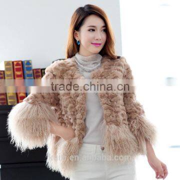 Women's Real Rabbit Fur Coat With Mongolia Lamb Fur Big Skirt Hem Bright Color Natural Fur Coats Female photo-2