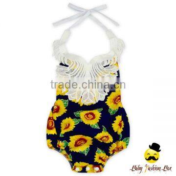 Fancy Summer Toddler& Infant Cotton Colorful Flower Printed Halter Lace Froal Newborn Baby Girl Vintage Romper Grows Clothes photo-2