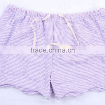 New design western girls summer scalloped seersucker shorts