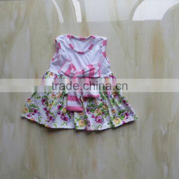 2016 Wholesale Children Clothing Usa Kids Pink Flower Print Ruffled Giggle Moon Remake Outfits for Girls photo-2