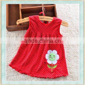 2017 fashion baby girl dress designs red dots sunflower emboridery style for girl 2-10 year