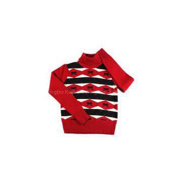 girl\'s good quality jacquard wool pullover turtleneck winter knitwear