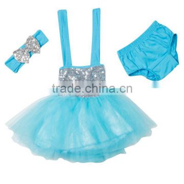 Turquoise birthday outfit,blue and silver sequin tutu dress first birthday outfit,sequin headband tulle dress and bloomer set