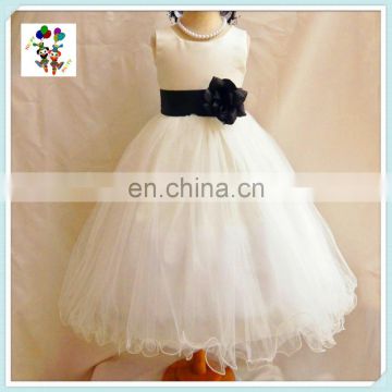 Children Party White Gown Tulle Black Flower Girl Dresses HPC-3117