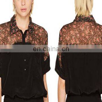 Black Lace Silk Blouse And Shirt For Women Top