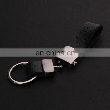 Black Split Leather Strap Keychain With Button Separate