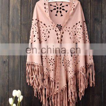 2016 Fashion Suede Fabric Shawl Scarf With Fringe