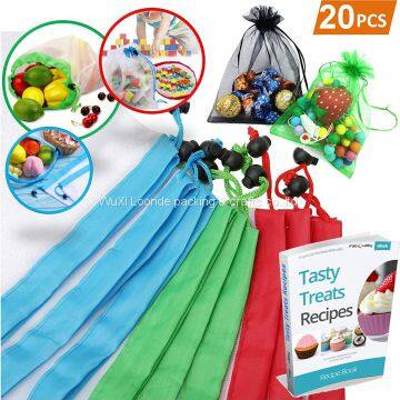 Reusable Produce Bags, 20PCS - 18 Washable Mesh Bag, 2 Mini Bag with Eco Friendly Toy Fruit Vegetable Produce Bags with Drawstrings for Home Shopping Grocery Storage