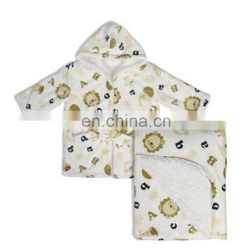 Faus mink hooded toddler bathrobe white sherpa plush robe kids baby animal bathrobe 0-18M