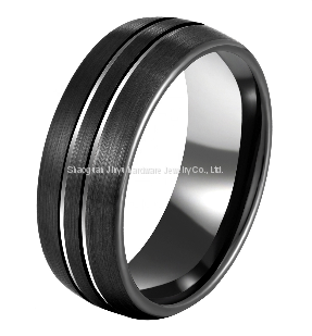 Tire pattern brushed grooved tungsten gold ring