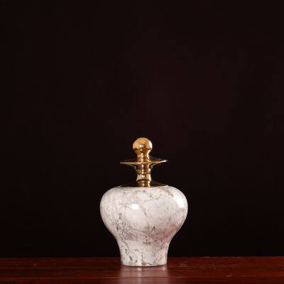 Gold Marbling White Luxury Chinese Jingdezhen Ceramic Vase With Gold Lid For Home Decor photo-3