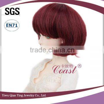 Short Cheap Cute Bob Cut Burgundy Doll Wig photo-3