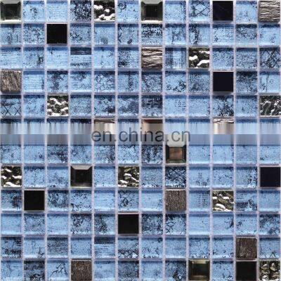 Blue Crystal Mosaic Glass Tiles 23x23mm chip Customized Color Glass Mosaic Tiles M823105