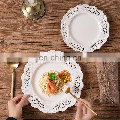 Luxury Hollow Dinner Party Charger Wedding Porcelain Ceramic Dessert Dishes Plates Set Dinnerware for Restaurant