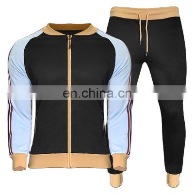 Wholesale custom men's casual sports suit retro color matching and color collision youth casual zipper shirt two-piece suit