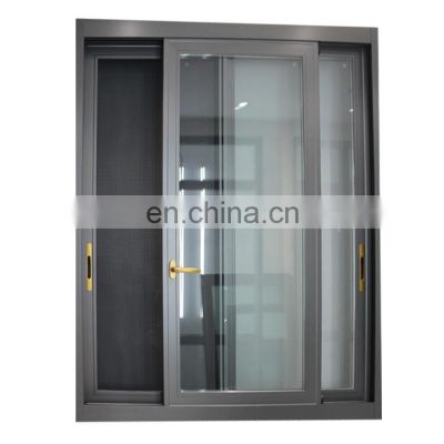 high end modern home powder coated insulated glass grey aluminum profile sliding window with fly screen