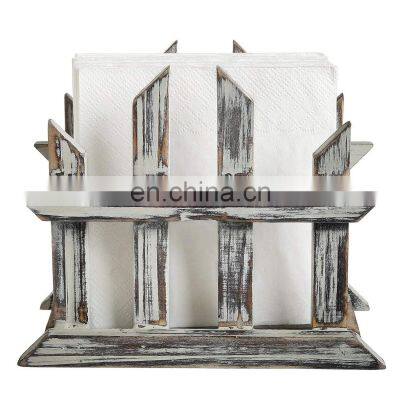 Rustic classic picket fence design torched wood tabletop napkin holder tabletop napkin storage dispenser