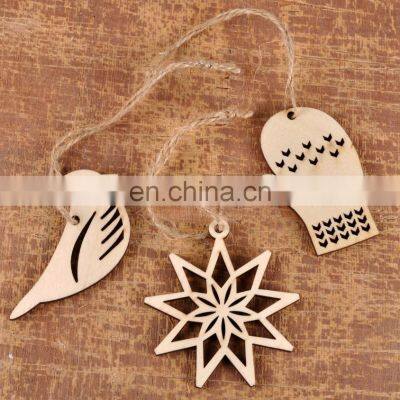 Pack of 16 Wooden Christmas Tree Diy Ornament Crafts Natural Wood Hanging Tags Pendant With Strings