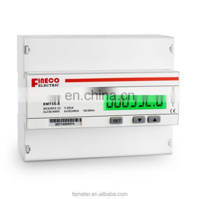 EM735-S 3*230/400V 10(100)A three phase din rail kWh energy meter with S0 output