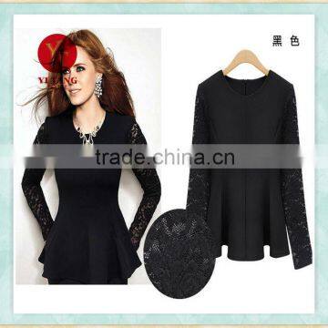 Long sleeve lace black shirt for women