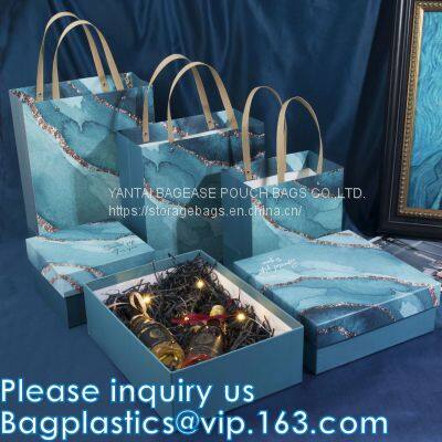 Cheap Luxury Shopping Carrier Thick Blue Kraft Paper Gift Bags With Rope Handles,carrier Paper Bags for Perfume Packing photo-2