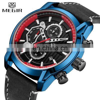 Megir 2104G Brands Quartz Watches for Mens Waterproof Clock Luxury Leather Wrist Watches Men