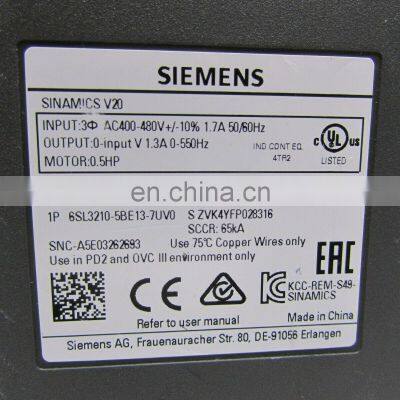 480V 5KW Siemens Sinamics V20 1P Power Inverter 6SL3210 Series 6SL3210-5BE13-7UV0 Inverter Generator photo-5