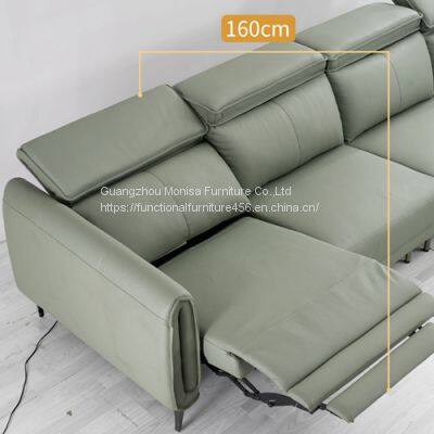 New Straight-Row Three-Seat Leather Sofa Villa Living Room Large-Sized Italian Minimalist Style Functional Sofa Combination photo-5