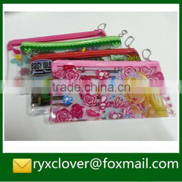 Clear PVC zipper file bag pencil bag with cartoon