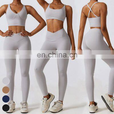 Wholesale New Sportswear 2 Piece Suit Sports Bra Tank Top Leggings Custom Workout Wear Gym Fitness Sets Women Yoga Set
