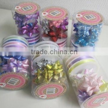 DecoTime Gift Ribbon 4*5m with 2 dia 8cm Large Bows and 3 dia 5cm Small Bows in PVC Box