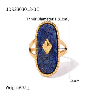 Gold Plated Stainless Steel Natural Stone Ring for Women Blue Irregular Gemstone Statement Ring Waterproof Hypoallergenic Jewelry photo-2