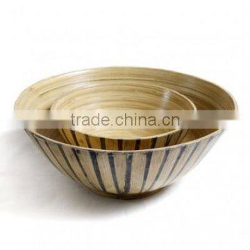 High quality best selling eco friendly Spun bamboo bowl with spliced design from Viet Nam