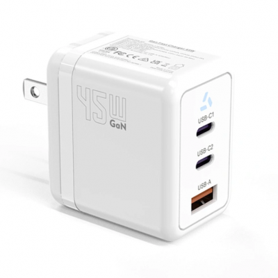45W GaN 2USB-C USB-A Fast Charger EU AU PD QC3.0 Fast Wall Charger Adapter for iPhone Tablets with CE PSE ETL