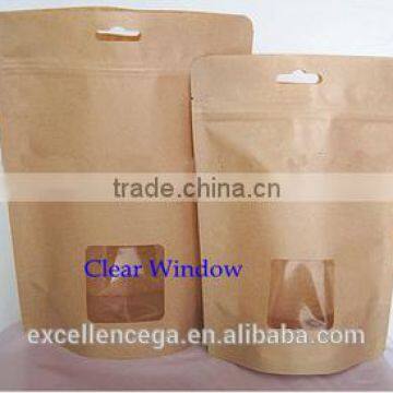 kraft paper bag with window and zipper, Portable food bag 2014