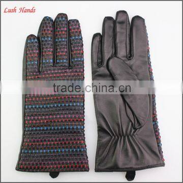 Ladies rainbow colorful woven stiching dress leather gloves winter fashion leather gloves