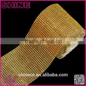 Wholesale 24 raws 3mm acryl gold base hot fix rhinestone mesh/net/sheet, rhinestone mesh trimming