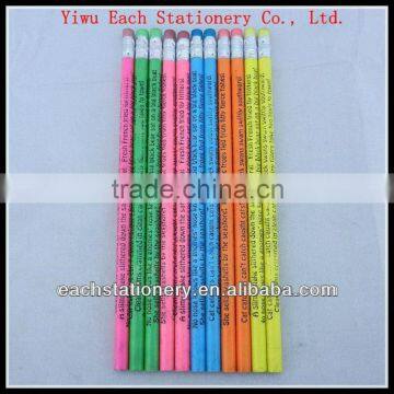 High Quality Round 7'' Wooden HB Pencil With Top Eraser Of Heat Transfer Printing