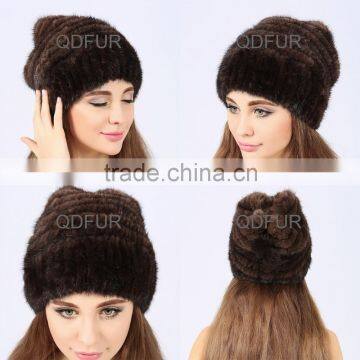 QD80617 Knitting Mink Fur Crochet Hats All In One Crazy Winter Hat