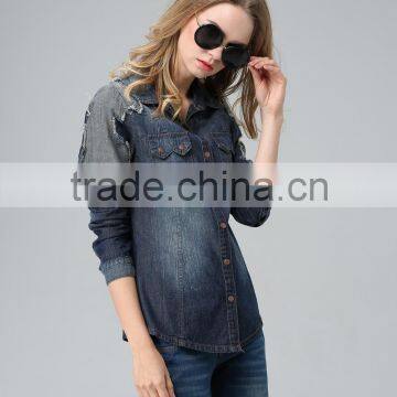 Guangzhou Wholesale Custom OEM Lace Mens Soccer Lady Denim Shirt Women for Good Quality photo-4