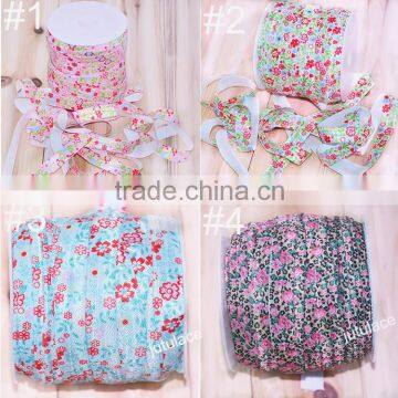 New Arrival printed flower FOE, fold over elastic for girls headbands, wholesale grosgrain ribbon