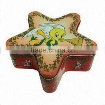 Star-shaped Gift Tin/Food Packing Box, food-grade tinplate, CMYK printing