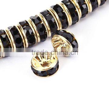 Gold Plated Jet Black Color #280 Rhinestone Jewelry Rondelle Spacer Beads Variation Color and Size 4mm/6mm/8mm/10mm